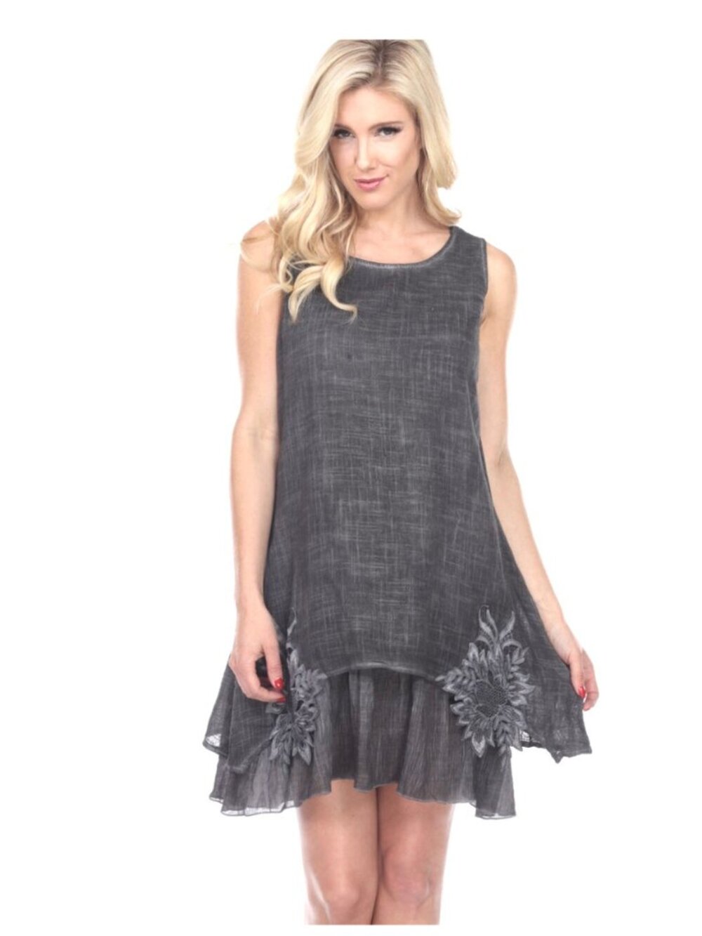 NWT PRETTY ANGEL Carlee Sleeveless Layered Tunic Dress With Crochet In Gray